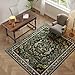Living Room Rug 5x7 Rug Machine Washable Area Rug Floral Non-Slip Low Pile Large Rugs for Living Room, Bedroom, Farmhouse, Dining Room, Kids Playroom (Emerald Green)