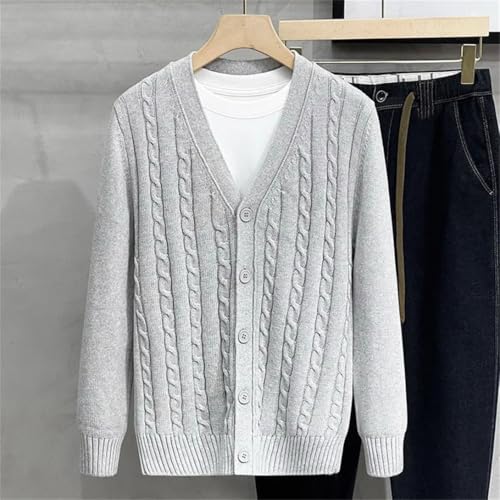 TdvcpmkkMen's Cotton Long Sleeve V-Neck Single Breasted Loose Thick Knitted Casual Sweater3