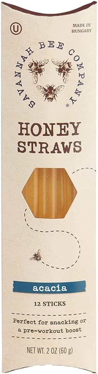 Savannah Bee Company Honey Straws, High Energy, Acacia Honey, 12-Pack | Portable pure honey sticks, no artificial ingredients, made in the USA, snack, premium acacia honey, honey stingers