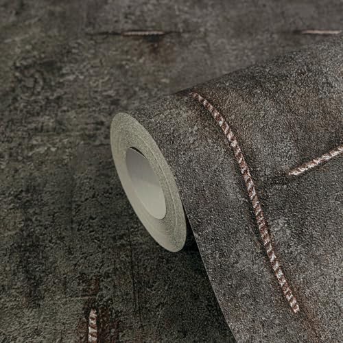Papel pintado aspecto concreto gris oscuro cobre decorativo para pared 3