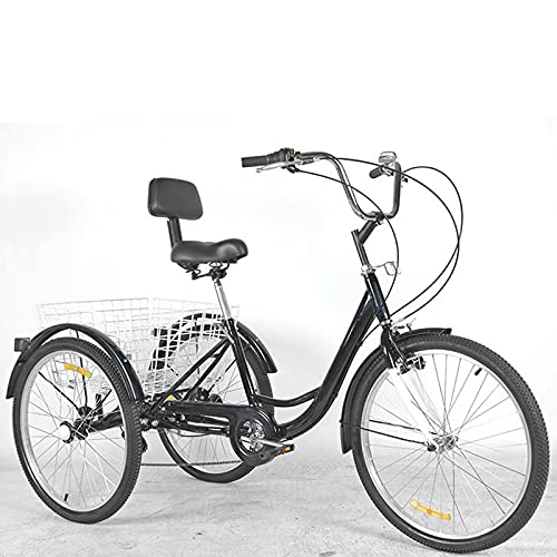 Triciclo per Adulti 24 Adulto Trike Bike Cycling Pedale con Cestino della Spesa 7-velocità Bicicletta per Adulti Design Tradizionale Design Tradizionale per Anziani(Color:Nero)