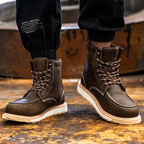 Waterproof Steel Moc Toe Mens Work Boots Classic Fashion Industrial Construction Insulated Safety Comfortable Shoes 6'' Genuine Full Grain Leather Ankle Brown Footwear…4