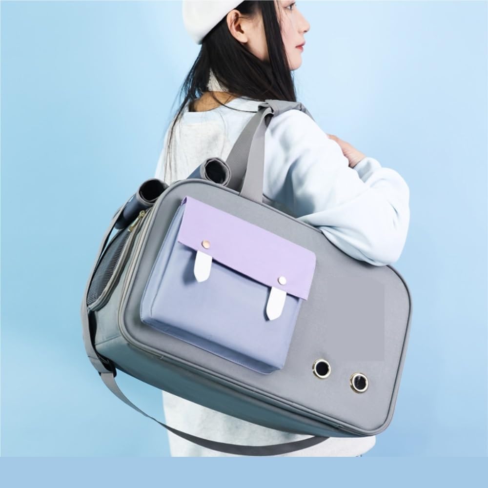Versatile Cartoon-Themed Multi-Carry Pet, Transparent-Window Essential for Small & Medium Pet Outings(Grey)