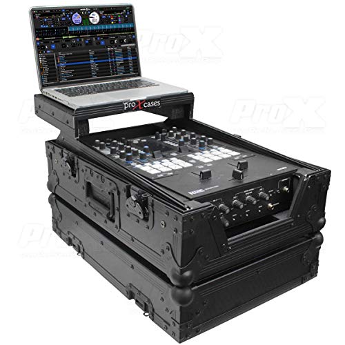 Prox XS-RANE72LTBL 11 ATA-300 Style Gig Ready Flight Road Case with Laptop Shelf for Rane Seventy-Two 72 DJ Mixer, Black on Black