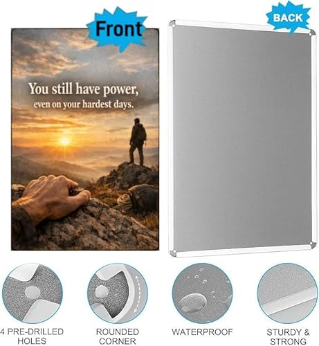 Inspirational Mountain Sunrise Tin Sign You still have power even on your hardest days Motivational Wall Decor Metal Art for Home Office Gym Cabin Man Cave 8x12 Inch Positive Quote Rustic Hiking - Image 5
