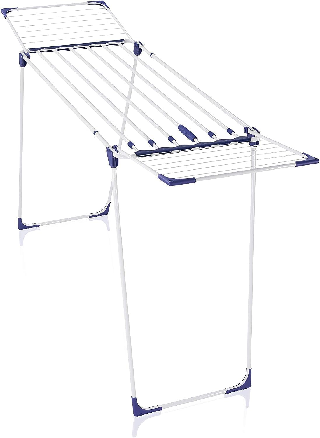 Leifheit Wäscheständer Classic Extendable 230 Solid, auf eine Breite von 184 cm ausziehbar, Standtrockner mit 23m Trockenlänge, Stabiler Wäschetrockner mit extradicken XL-Stäben, weiß, blau