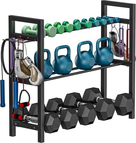 Ansionsol Adjustable Dumbbell Rack, Weight Storage Stand Holder for Dumbbells & Kettlebells, Heavy-Duty Metal Home Gym Workout Organizer with Hook for Gym Equipment Accessories (Rack Only)