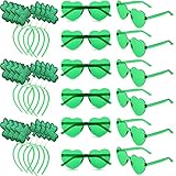 Jutom 24 Pcs St. Patrick's Day Headbands Glasses Set Green St Patricks Day Party Favors Love Eyewear Photo Booth Props Accessories (Shamrock)