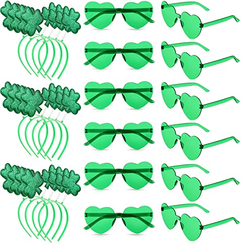Jutom 24 Pcs St. Patrick's Day Headbands Glasses Set Green St Patricks Day Party Favors Love Eyewear Photo Booth Props Accessories (Shamrock)