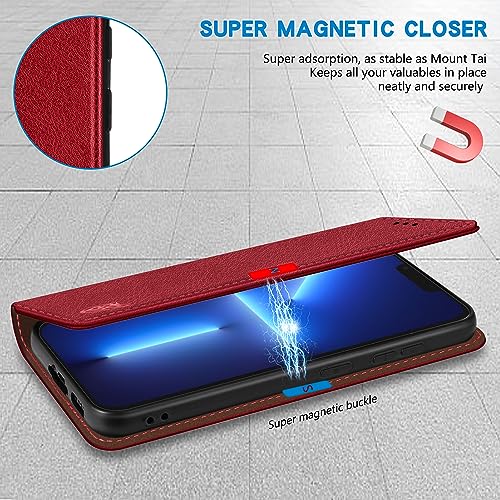 Image of ZZXX for iPhone 13 Pro Wallet Case Strong Magnetic 6.1 inch,Red