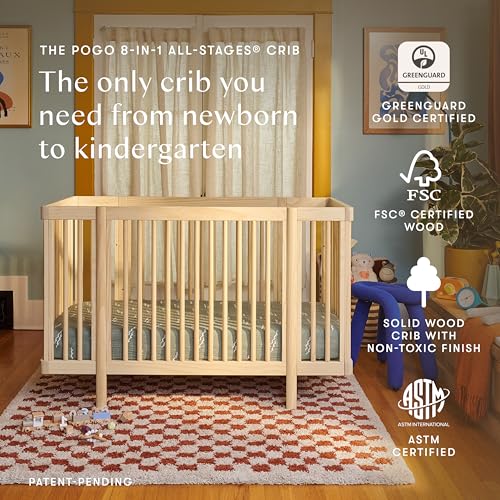 Image of Babyletto Pogo Convertible All-Stages Bassinet, Midi, Full-Size Crib in Blonde, GREENGUARD Gold Certified, Portable & Adjustable with Conversion Kits and Pads Included