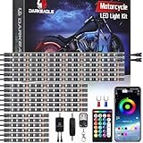 LD DARKEAGLE 18PCS Motorcycle RGB LED Light Kit with Brake Light Turn Signal, Motorcycle LED Underglow Lights with APP/RF Remote Control,Dual Zone Neon Strips MultiColor Waterproof for Harley Davidson