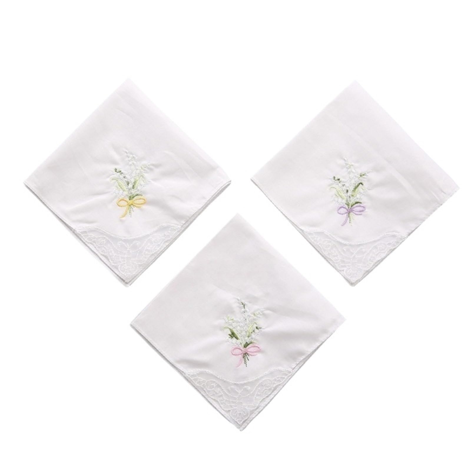 Damen-Taschentücher aus Baumwolle mit Stickerei, weiche, einfarbige Blumen Spitzenbesatz Stofftaschentücher(12pcs-B)