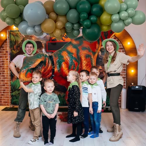 Blue Green Brown Balloons, 12 Inch Sage Pastel Green Balloon Dusty Blue Balloon for Dinosaur Woodland, Jungle Theme Birthday, Dino Baby Shower Decorations by Togvu - Used condition - Image 4