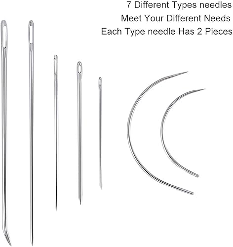 Miniatura 2 de Juego de 20 agujas de reparación de cuero para manualidades, 7 tipos de agujas de coser para el hogar, agujas curvadas, perforación, prácticos,