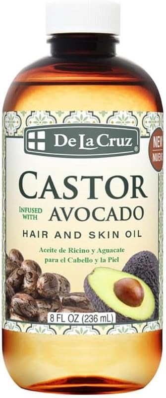 De La Cruz Óleo de Rícino com Óleo Essencial de Abacate para Cabelos, 240 mL