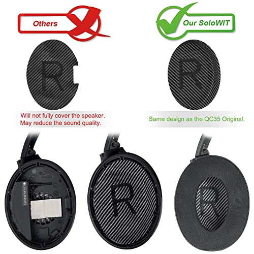SoloWIT Cooling-Gel Ear Pads Cushions Replacement, Earpads for Bose QuietComfort 35 (QC35) and Quiet Comfort 35 II (QC35 II) Over-Ear Headphones, Softer Leather, Noise Isolation Foam - Black - Thumbnail 3