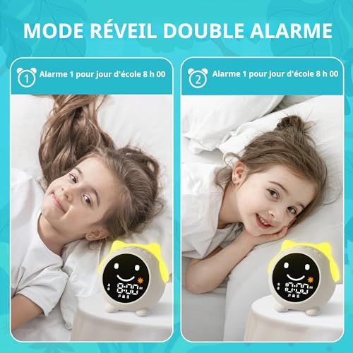MRSCOZ Réveil Enfant Chat | Éducatif Jour/Nuit | Veilleuse + Sons Apaisants | 2 Alarmes & Mode Week-End | Rechargeable | Aide au Sommeil & Apprentissage du Temps Fille/Garçon – vue 6