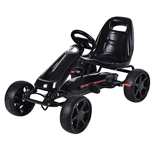 Costzon Kids Go Kart, 4 Wheel Powered Ride On Toy, Outdoor Racer Pedal Car with Clutch, Brake, EVA Rubber Tires, Adjustable Seat Gifts for Children(Black)