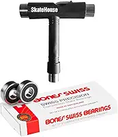 Rolamentos de Skate Bones Swiss (Pacote com 8) Em Conjunto com Uma Ferramenta de Skate Skatehouse