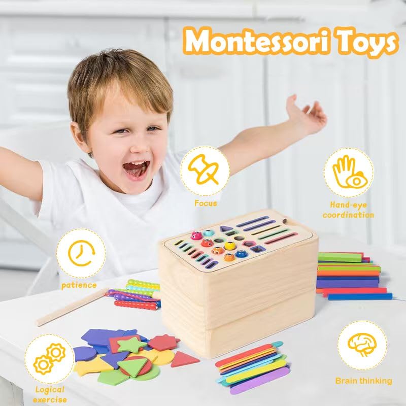 Wooden Sorting & Educational Sensory Box,Montessori Toys for 3+ Years Old,Color Matching Toys Fine Motor Skills Preschool Learning Activities Girls Boys Birthday Gifts