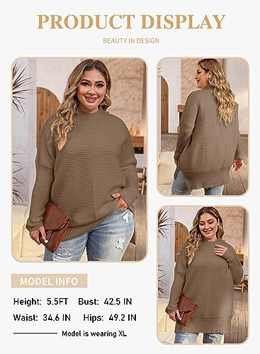 Eytino Womens Plus Size Sweaters Long Sleeve Crew Neck Split Hem Casual Oversized Ribbed Knit Tunic Pullover Tops(1X-5X)3