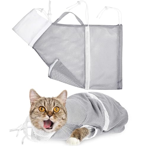 猫用グルーミングバッグ お風呂バッグ シャワーバッグ 猫袋 洗える爪切り/耳掃除/投薬対応 暴れる猫対策 洗える ペット保定バッグ ネット袋