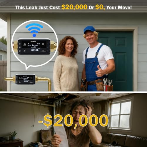 Image of Frizzlife LPG365-P Smart Water Automatic Shutoff Valve W / 3 Leak Sensors, 0.01 GPM Ultrasonic Micro Leak Detection,Wi-Fi /App Enabled Flow Meter, Pressure+Flow Monitor, 24 /7 Water Usage Reports,3 /4 inch＆1 inch