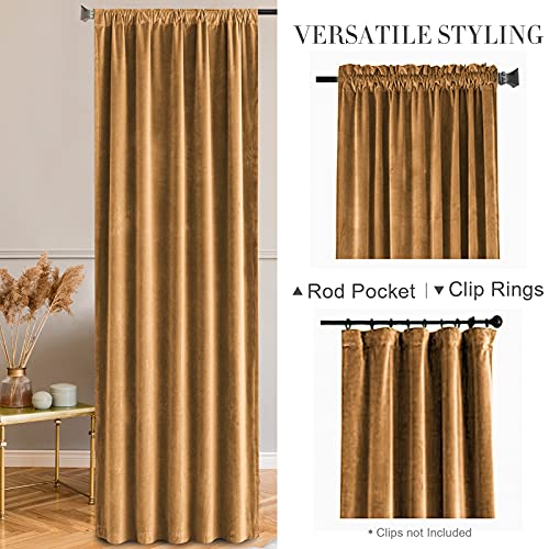 Jinchan Gold Brown Velvet Blackout Curtains For Living Room Thermal Insulated Luxury Home Decor Drapes 84 Inch Long Room Darkening Window Curtains Rod Pocket 1 Panel #TOP5