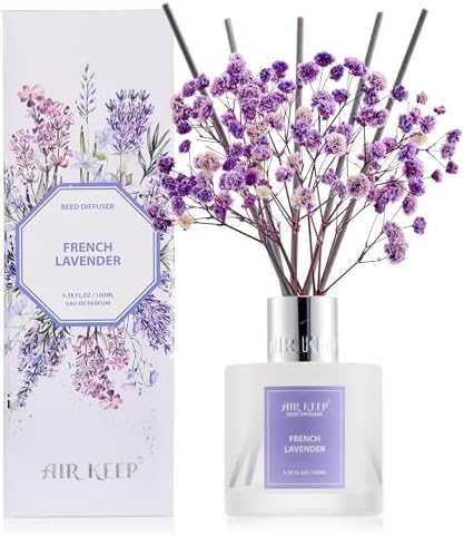 Airkeep Raumduft French Lavender Duft, Reed Diffuser mit 8 Duftstäbchen, Lufterfrischer für Badezimmer, Wohnung, Heimdekoration, 100ml