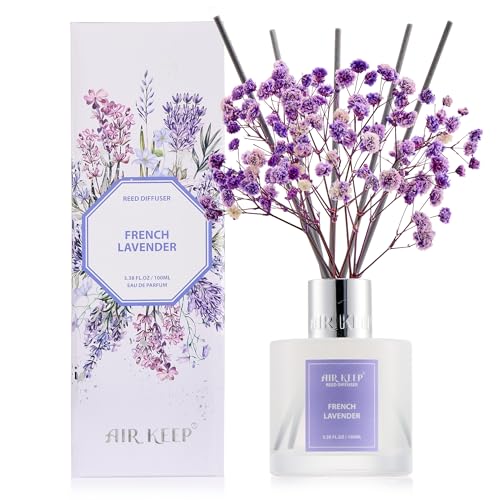 Airkeep Diffuseur de Parfum French Lavender, Diffuseur Parfum Maison avec 8 Bâtonnets Diffuseur Parfum, Decoration pour Chambre, Salon, Salle de Bain, Bureau,...