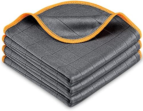 Carbon Microfiber Cleaning Cloth Glass Window Polishing Lint Free Streak Free Easy Clean Rag Reusable for Mirror Kitchen Dish Auto Detailing, Pack of 3, 12"x12", 400GSM