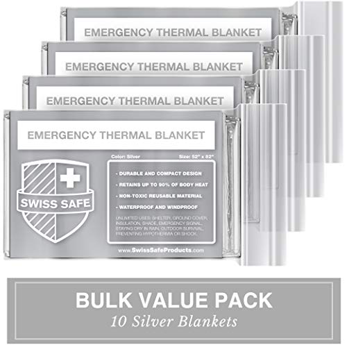image for Swiss Safe Emergency Mylar Thermal Blankets (Bulk 10-Pack) - Designed 