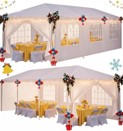 Image of HOTEEL 10x30 Party Tent, 300 Sq Ft Outdoor Canopy Tent, White | 8 Removable Sidewalls, 2 Zipper Doors, 16 Ropes and 36 Stakes, Carpas para Fiestas for Wedding BBQ Backyard Event