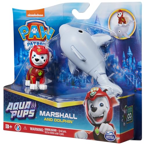 Paw Patrol, Aqua Pups Ensemble de Figurines Marshall et Dauphin pour Enfants à partir de 3 Ans