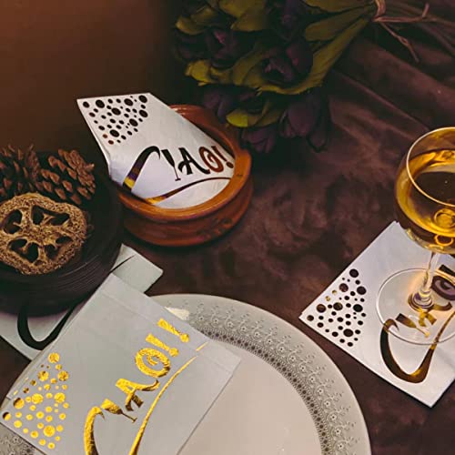 White And Gold Cocktail Napkins - 3 Ply 5X5 Inches Beverage Napkins Bulk - Unique Design For Dessert Napkins - Coffee Napkins - Party Napkins - Drink Napkins - Bar Napkins. (100) #TOP3