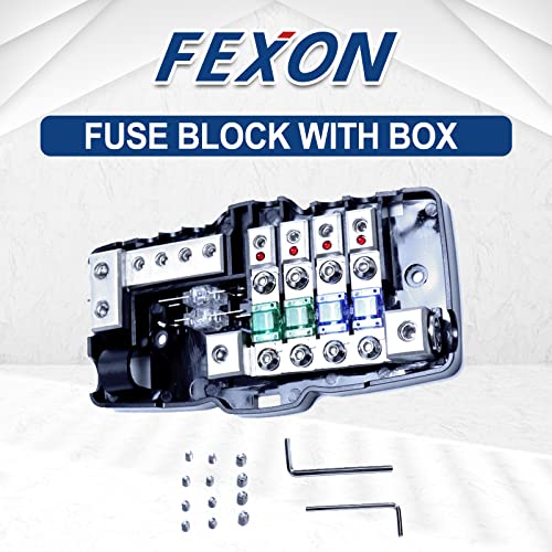 Fexon Fused Power Distribution Block Car Audio 4 Way Midi(Mini-Anl) Fuse Block 12V 0/4 Gauge With Ground For Auto Utv Boat Stereo Amp #TOP1