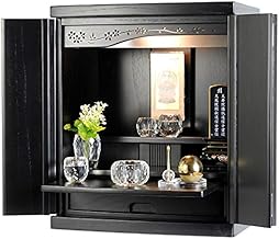 仏縁堂ブランド：【クレア御本尊＋クリスタル5具足＋たまゆらリン】仏具込み価格でお得・桐材・ミニモダン仏壇【未来・ブラック・仏具込み】18号