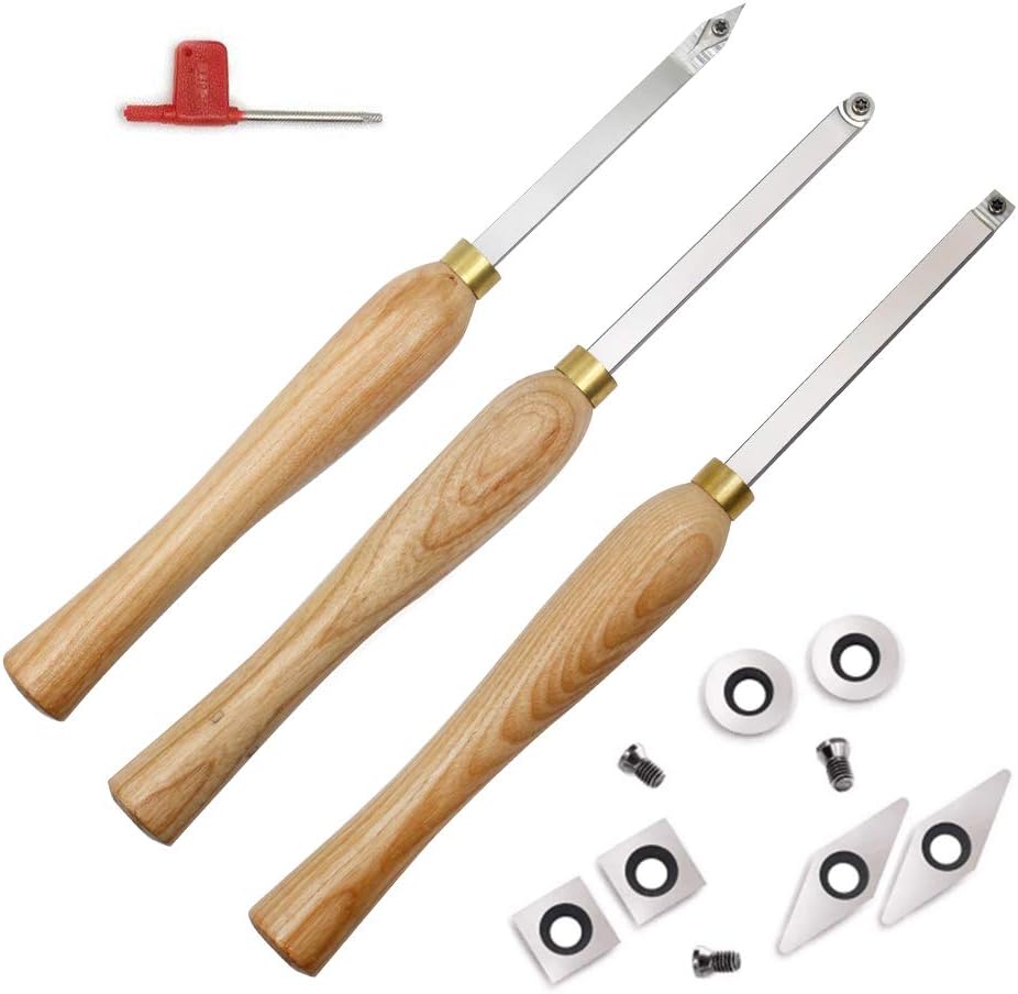 Carbide Woodturning Tool Mini Size (3 Piece Set) Includes Diamond, Round and Square Turning Tools With Comfort Grip Handles Perfect For Small to Mid-Size Projects
