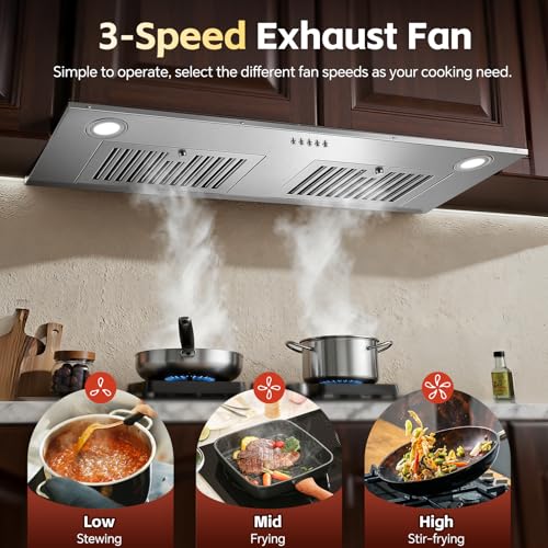 Zomagas Range Hood Insert 36 inch, Stainless Steel Range Hood 700 CFM, Ductless/Ducted Convertible Kitchen Vent Hood w/Push Button Control, 3-Speed Fan by Zomagas - Image 4