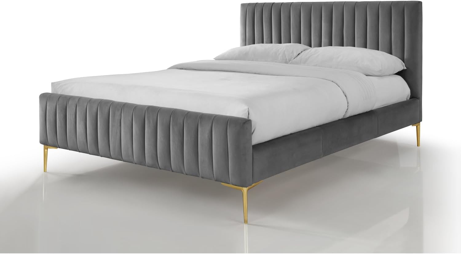 Angled view of Omax Decor Julia Queen Bed showing side rail and legs