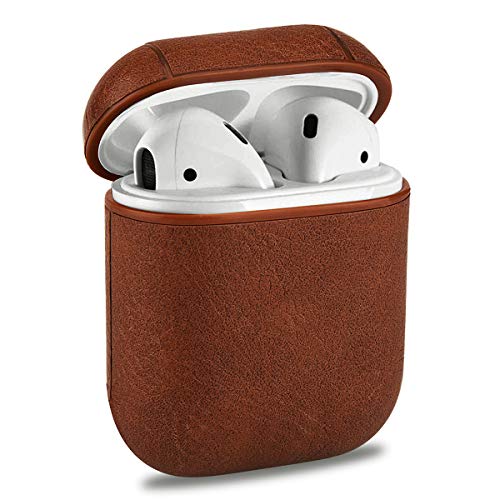 Coque AirPods, Étui Housse en Cuir [Ultra Mince Série] Portable Antichoc Protective Coque avec Fermoir en métal Housse Etui Coque pour Apple AirPods Earphones Charging Case (Marron) Cover