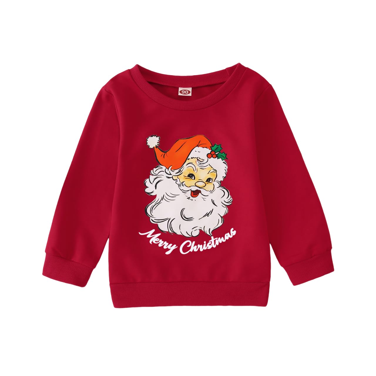 KEKEMI Toddler Christmas Crewneck Sweatshirt Retro Santa Graphic Pullover Top Baby Boy Girl Merry Christmas Long Sleeve Shirt