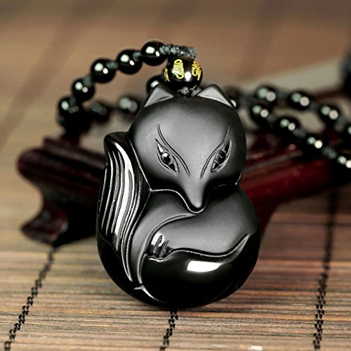 Top Plaza Natural Black Obsidian Healing Crystal Necklaces Fox Talisman Buddha Mala Prayer Pendant Necklace For Protection Good Luck #TOP2