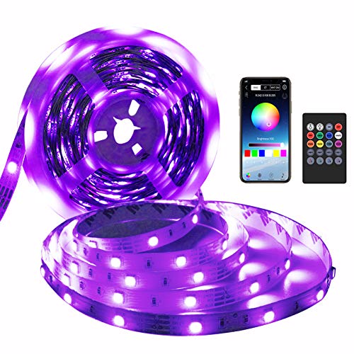 Music Led Strip Lights RGB Rope Lights 16.4ft Bluetooth Strip Lights Mood Lighting Led Strips Phone App Controlled Dimmable Strip tv Led Backlight Color Changing Led Lights 12V Power Supply for Room
