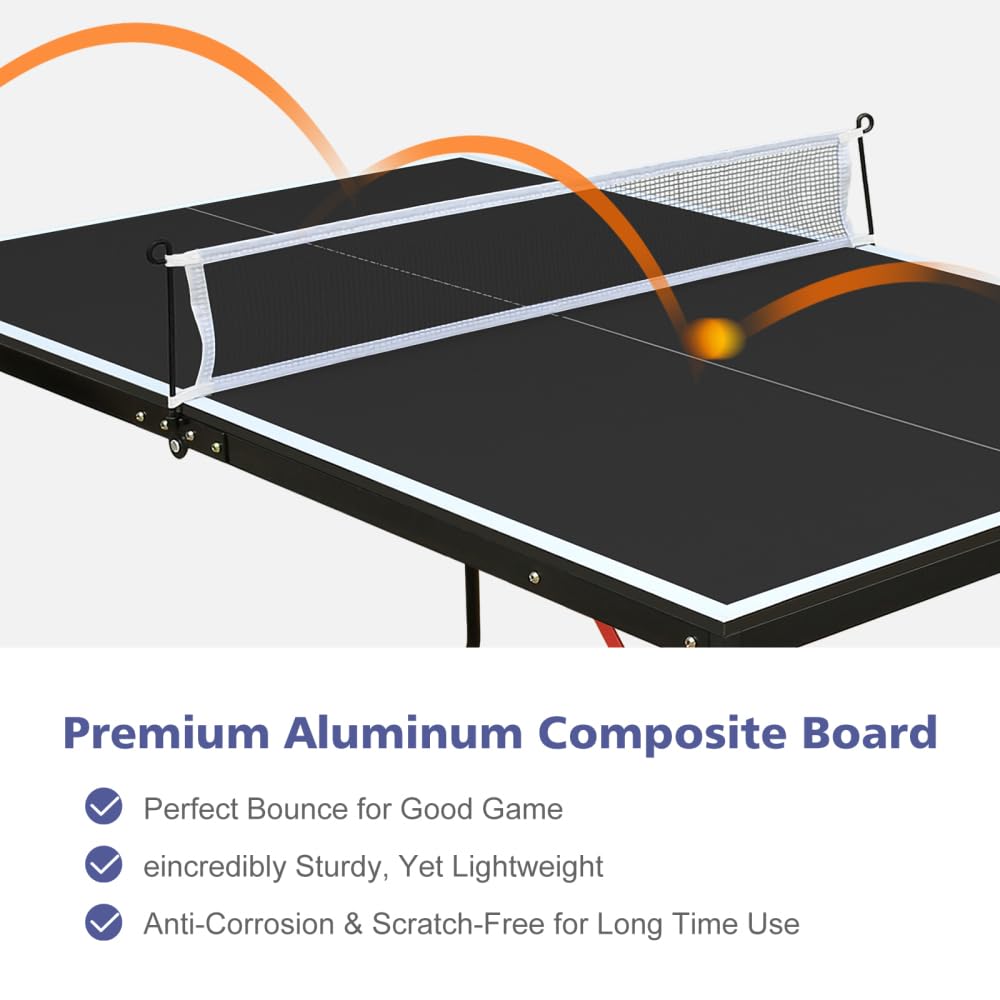 Tavolo da ping pong pieghevole con set, tavolo da ping pong portatile con racchette in rete e palline per giochi interni ed esterni