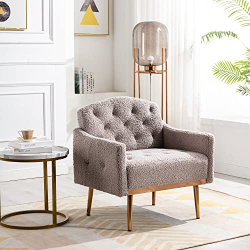 Olela Modern Accent Chair With Arms, Tufted Decorative Single Sofa Fabric Armchair With Gold Metal Legs, Upholstered Reading Chair For Living Room Bedroom Office (Grey - Fabric) #TOP2