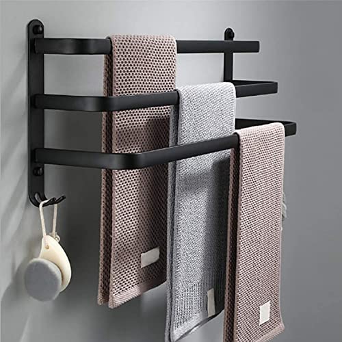 Handtuchhalter Schwarz Mit Haken, Wand Bad Handtuchhalter, Handtuchstangen Für Badezimmer Küchen, Selbstklebender Kleber Aluminium, Handtuchstange Tür Bad60CM Cover