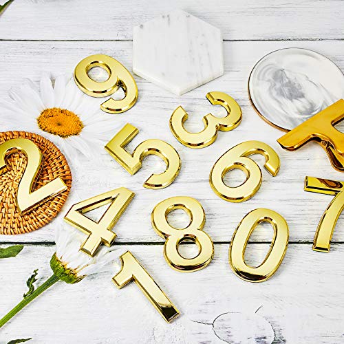 Image of 20 Pieces House Numbers Mailbox Numbers 0-9, 3D Door Address Numbers Self Adhesive Mailbox Numbers Sticker or House, Apartment, Office, Hotel Room, Mailbox Signs (Gold,3 Inch)