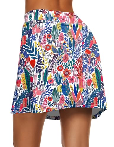Ekouaer Golf Skorts for Woman Lightweight Athletic Skirt A Line Running Workout Active Skort Skirts with Shorts, Colorful Leaf Print XL